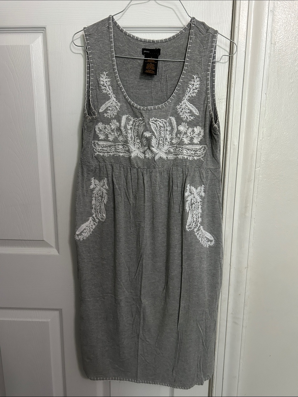 Grace Heather Gray Sleeveless Embroidered Tank